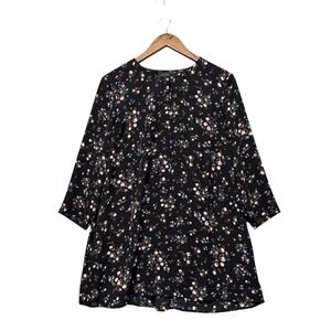 J. Jill Wearever Tunic Womens M Black 3/4 Sleeve Ditsy Floral Feminine Cottage